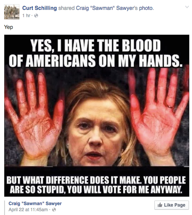 Illustration for article titled Six More Memes That I Swear Curt Schilling Shared To His Facebook Page